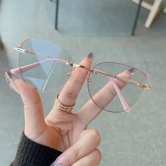 Óculos Fotocromáticos De Luz Plana Com Olho De Gato , Fashion Glitter Em Pó Femininos Anti-Azul , Armação Personalizada