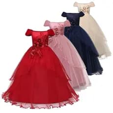 Vestido Infantil Feminino Com Flores Para Festas De Aniversário De 6-14 Anos