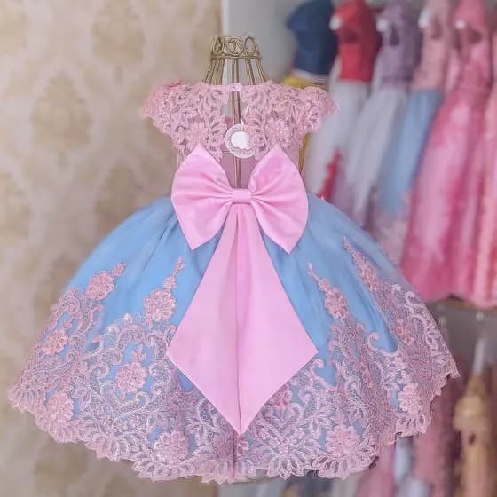 WFRV Vestido De Bebê Fofo De Renda Tutu Noiva Festa De Casamento Laço Princesa Menina Inafnt De 1 Aniversário