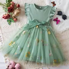 WFRV Bebê Menina Verão 1º Aniversário Festa Malha Bordado Flor Ribbon Bow Doce e Bonito Casual Chiffon Vestido