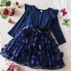 WFRV Kids Vestido Casual De Inverno Para Meninas De Manga Longa Com Laço De Festa De Aniversário Da Família