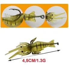 3 Iscas Artificiais Camarão Silicone Soft com Anzol 4,5cm 1.3g Isca Artificial Realista Pesca