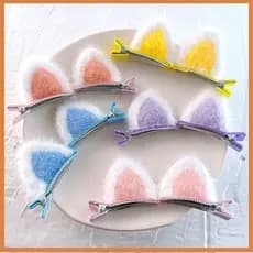 [BG] Conjunto De Grampos De Cabelo Com Orelha De Gato De Pelúcia , 2 Peças , Design Estereoscópico Fofo De Desenho Anima