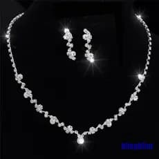 Colar De Cristal De Dama De Prata Conjunto De Brincos De Noiva Jóias