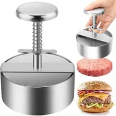 Prensa de Hambúrguer Ajustável em Aço Inoxidável com Moldes Antiderrapantes para Carne e Patty