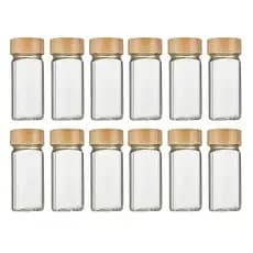Kit 12 Potes Temperos Condimentos De Vidro Tampa Bambu Para Cozinha