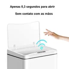 Lixeira Automatica Retangular Capacidade 40 Litros Sensor Movimento Aco Inox Branco Design Moderno Pratica Higienica