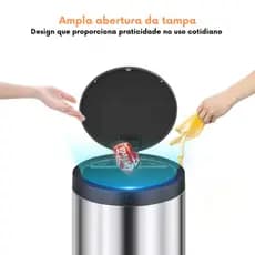 Lixeira Automatica Redonda 40 Litros Aco Inox Sensor Infravermelho Design Moderno Pratica Higienica