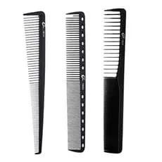 Kit 3 Pentes de Carbono de Cortar Cabelo e Barba Preto Profissional