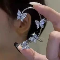 Brinco Ear Cuff De Encaixe Borboleta Strass Piercing Fake Pressão Orelha Inteira