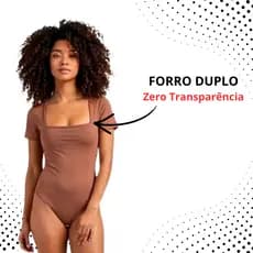 Body Feminino Alças Grossas com Decote Quadrado e Mangas Suplex