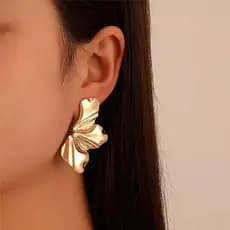 Brinco Maxi Orgânico  Folhas Flor Ondulado Grande Prata / Dourado Tendência Blogueira Luxo Festa