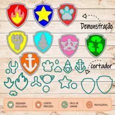 Cortador Escudo Logo Patrulha Canina Kit e Unidade Brasao Molde Confeitaria e Artesanato