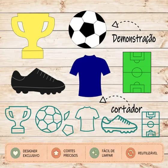 Cortado Futebol Kit e Unidades Copa do Mundo Chuteira Bola Camisa Campo Taça  Molde Artesanato
