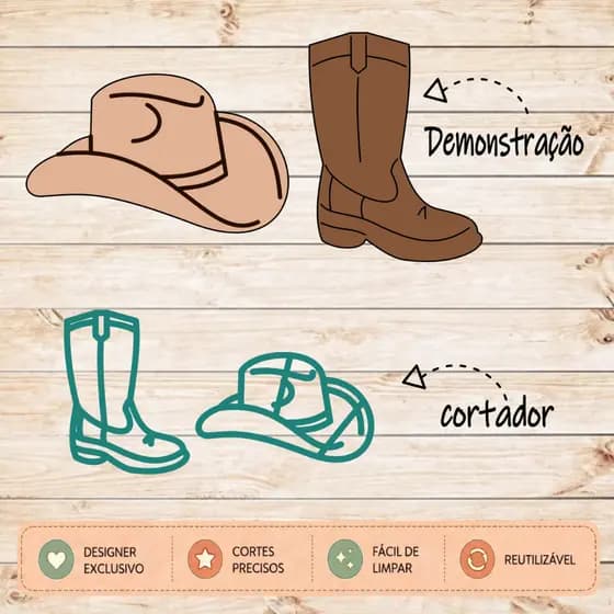 Cortador Bota Chapeu Country Cowboy Boiadeiro Gaucho Faroeste Boiadeira Fazenda KIT E UNIDADE