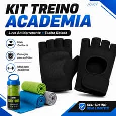 Kit Academia Luva Musculação Antiderrapante + Toalha Gelada Cooling Fitness