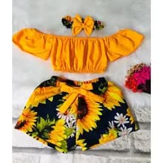 Short + Blusa + Tiara (GIRASOL) Só hoje!