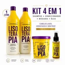 Kit Lisoterapia Shampoo e Condicionador 1L- Máscara de Reconstrução - Óleo Reparador de Pontas 60ml