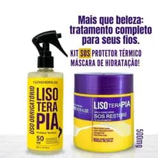 Kit Protetor Térmico Capilar Spray Lisoterapia 500ml - Máscara de Hidratação SOS 500g