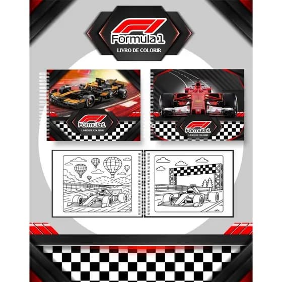 Livro de Colorir FÓRMULA 1 CARROS, Capa Dura Personalizada com nome + acetato - ENVIO IMEDIATO*
