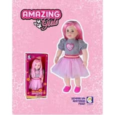 Boneca Amazing Girls com Saia de Tule Cotiplás 46cm – Cabelo Rosa, Acessórios e Roupas Estilosas