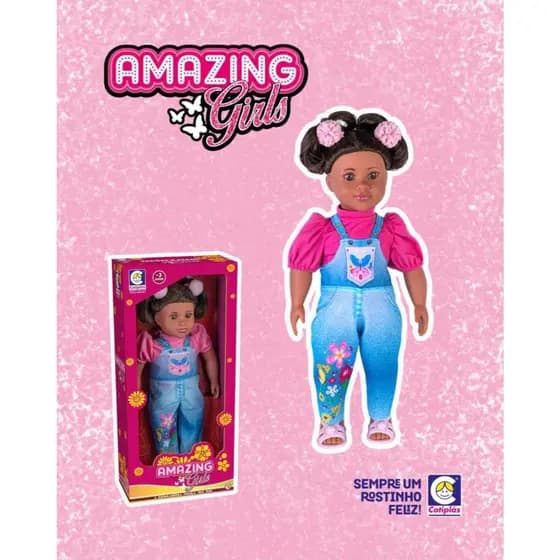 Boneca Amazing Girls com Macacão Cotiplás 46cm – Cabelos Reais, Acessórios e Roupas Estilosas