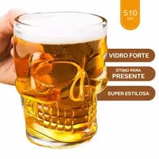 Caneca Caveira Vidro 510ml Copo Skull Beer Chopp Resistente Presente Criativo Bar