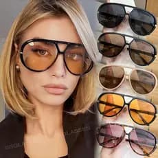 Óculos De Sol Retrô Piloto De Armação Grande Para Mulheres E Homens Redondos De Feixe Duplo Resistentes A UV