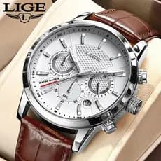 LIGE relógio de pulso para homens moda couro original confortável de usar chrongraph multifuncional impermeável relogio masculino