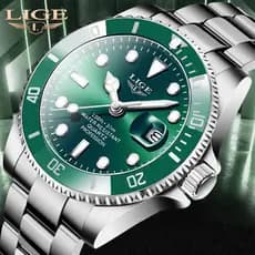 LIGE masculino relógio da moda relógio cronógrafo à prova d'água calendário de quartzo luminoso para homens