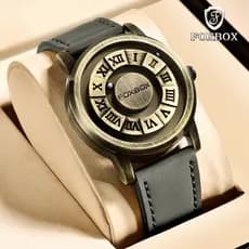 FOXBOX Nova Moda Retro Relógios Masculinos Criativo Rolagem Ponteiro Força Magnética Relógio De Pulso De Quartzo Genuíno