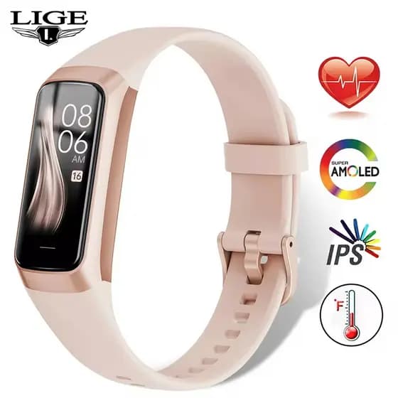 LIGE Amoled Smartwatch Relógio Inteligente Homens Banda Mulheres Smartwartch À Prova D'água Pulseira Esporte Rastreador