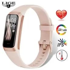 LIGE Amoled Smartwatch Relógio Inteligente Homens Banda Mulheres Smartwartch À Prova D'água Pulseira Esporte Rastreador