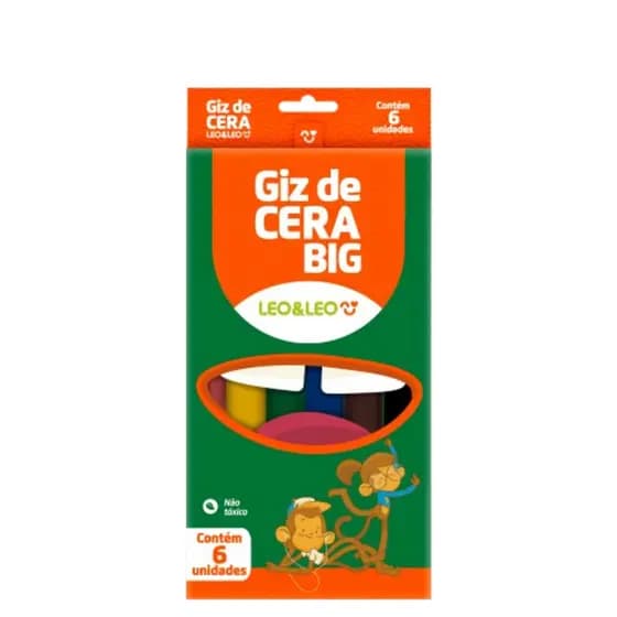 Giz de Cera 6 Cores Grosso Leoeleo 10x100 mm – 1 Caixa, Colorido para Desenho e Atividades Infantis