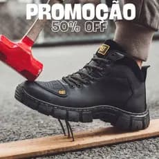 Bota CAT Coturno Preto Masculino Palmilha Borracha Alta Densidade Couro Sintético Promoção 38 ao 46