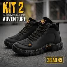 Combo 2 Pares Bota Masculina CAT Coturno Preto Couro Sintético Tilha Moto Promoção 38 ao 45