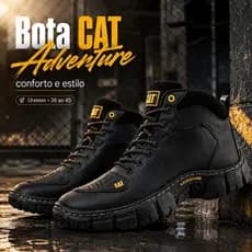 Bota Masculina Cat Adventure Coturno Preto Trabalho Trilha Motoqueiro Cano Médio 38 ao 45 Resistente