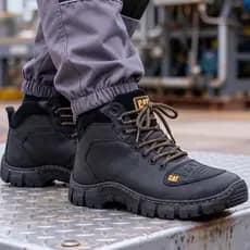 Bota CAT Coturno Masculino Preto Couro Sintético Palmilha Borracha Alta Densidade 38 ao 46 Promoção