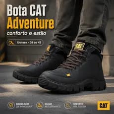 Bota Masculina CAT Adventure Coturno Masculino Preto Resistente Solado Tratorado 38 ao 45 Promoção