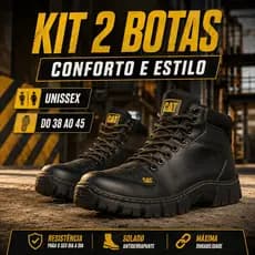 Oferta 2 Bota Masculina Adventure CAT Coturno Preto Masculino Tratorado Tilha Promoção 38 ao 45