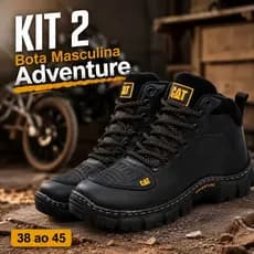 Oferta 2 Pares Bota CAT Masculina Coturno Preto Solado Tratorado Tilha Motoqueiro 38 ao 45 Promoção