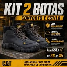 Combo 2 Bota CAT Masculina Coturno Preto Confortável Tratorado Tilha Motoqueiro 38 ao 45 Promoção