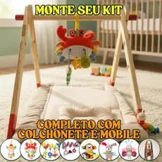 kit completo ginásio cavalete de atividades Montessori + tapete atividades + móbile - suporte móbile