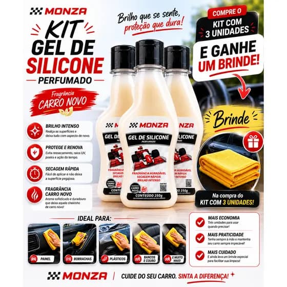 Kit 3 Gel de Silicone Monza Pérola 250g Brilho e Proteção