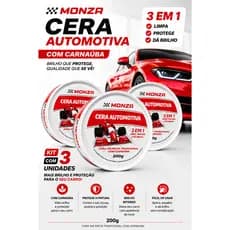 Kit 3 Ceras Automotiva Monza 200g Carnaúba Brilho Intenso