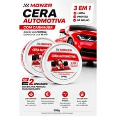 Kit 2 Ceras Automotiva Monza 200g Carnaúba Brilho Intenso
