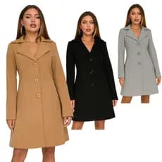 Casaco Feminino Lã Batida Inverno Elegante | Clássico Quentinho com Bolsos