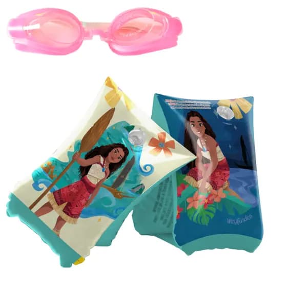 Kit Boia de Braço Moana com Oculos  com Infantil Inflável Princesas  Disney Piscina Homem Aranha Natação Menina Menino