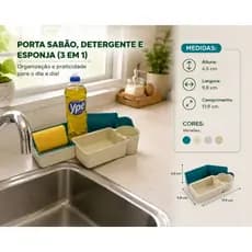 Porta sabão, detergente e bucha 3 em 1.
