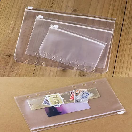 PVC A5 A6 A7 Saco Com Zíper Cartão Bill De Armazenamento De Folhas Soltas Bolsos 6 Furos Pasta Caneta Arquivo Bolsa